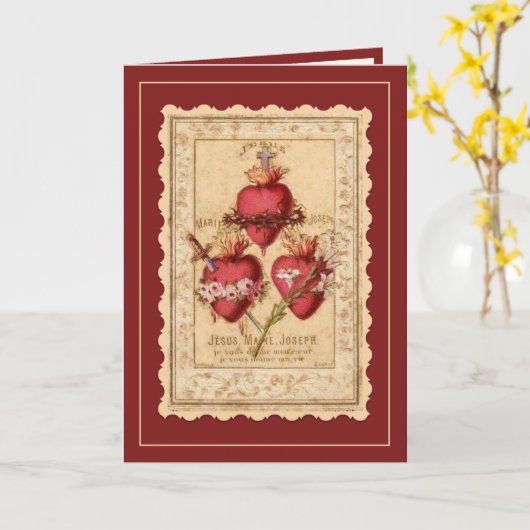 イエスマリージョセフの宗教的カトリックハート カード (黄色い花)