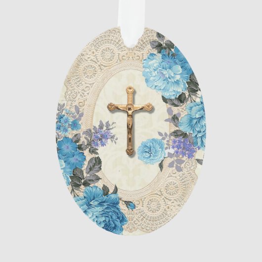 イエスヴァージンメリー宗教的ヴィンテージフローラレース オーナメント (裏面)