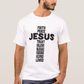 イエス信仰平和信じクリスチャンブラック型 Tシャツ (正面)