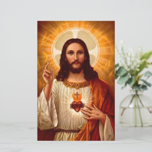 イエス像の美しい宗教的聖なるハート 便箋 (スタンド正面)