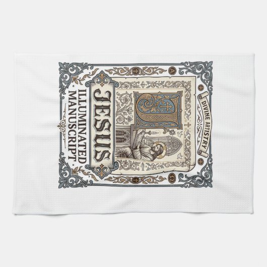イエス写本 イエス キリスト教 信仰 ヴィンテージ キッチンタオル (横)