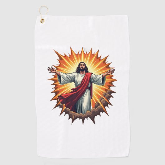 イエス勝利バーストビンテージ彫刻Tシャツ ゴルフタオル (正面)