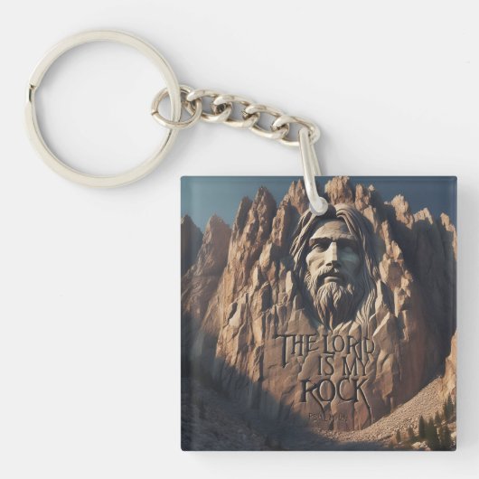 イエス威厳のあるの像:主は私の岩である キーホルダー (正面)