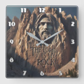 イエス威厳のあるの像:主は私の岩である スクエア壁時計 (正面)