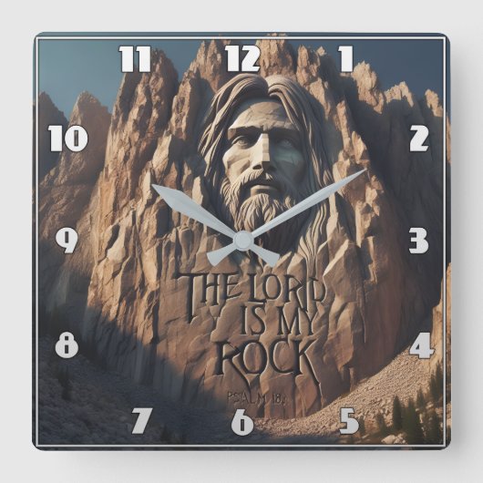 イエス威厳のあるの像：主は私の岩である スクエア壁時計 (正面)