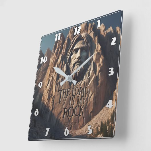 イエス威厳のあるの像：主は私の岩である スクエア壁時計 (傾斜)