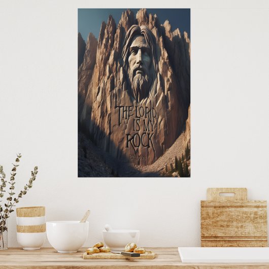 イエス威厳のあるの像:主は私の岩である ポスター (キッチン)