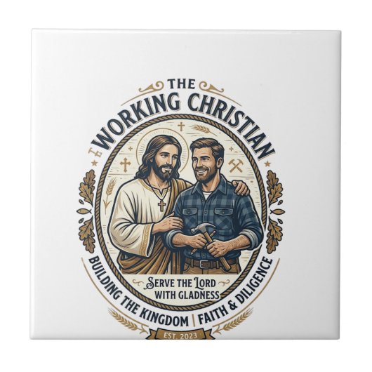 イエス建設業Tシャツキリスト教グラフィック タイル (正面)