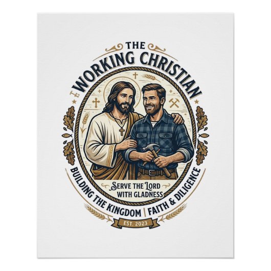 イエス建設業Tシャツキリスト教グラフィック ポスター (正面)