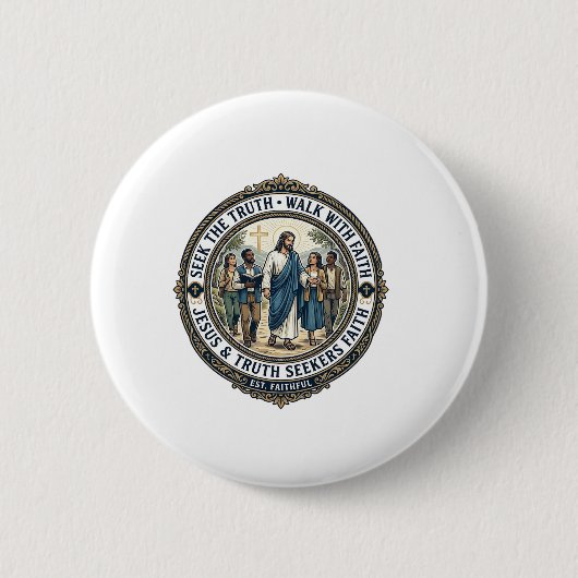 イエス弁証学神学オタクTシャツ信仰ベース 缶バッジ (正面)