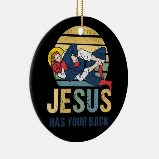 イエス感動的は背中の柔術レトロを持っている セラミックオーナメント (右)