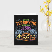 イエス抜きの人生は恐ろしい クリスチャンのハロウィン カード (黄色い花)