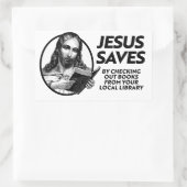 イエス救は、図書館の本をチェックして 長方形シール (バッグ)