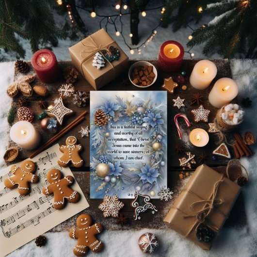 イエス救バースブルーフローラクリスチャン・クリスマス シーズンカード