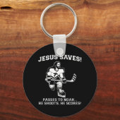 イエス救ホッケーおもしろいTシャツ キーホルダー (正面)