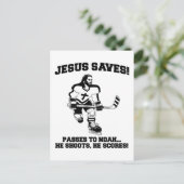 イエス救ホッケーおもしろいTシャツ ポストカード (スタンド正面)