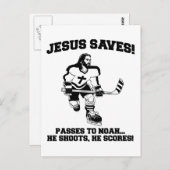 イエス救ホッケーおもしろいTシャツ ポストカード (正面/裏面)