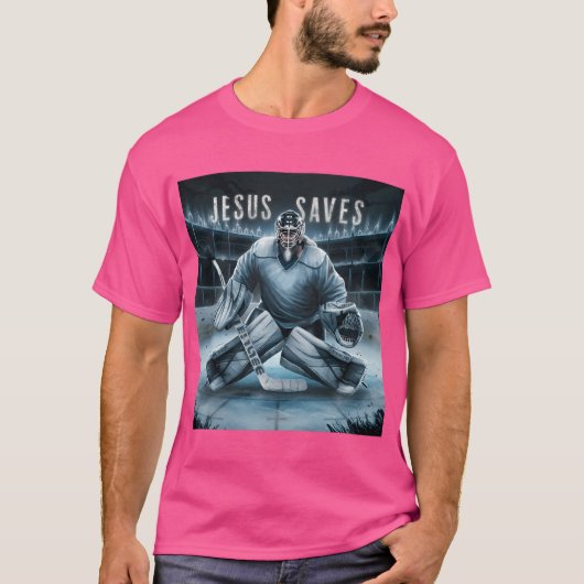 イエス救ホッケーゴールキーパー Tシャツ (正面)