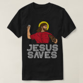 イエス救野球の神のスポーツクリスチャンの男性が歩く Tシャツ (デザイン正面)
