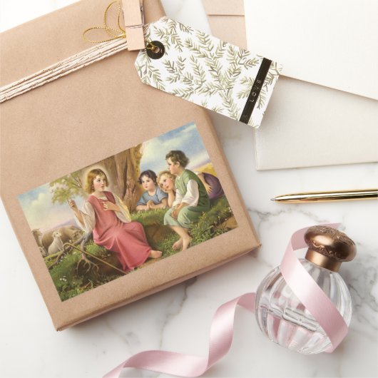 イエス教えキリストの子供たち，ヴィンテージ宗教 長方形シール (ギフト)