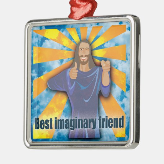 イエス最高のの想像上の友ユーモアのある友と無神論者 メタルオーナメント (左)