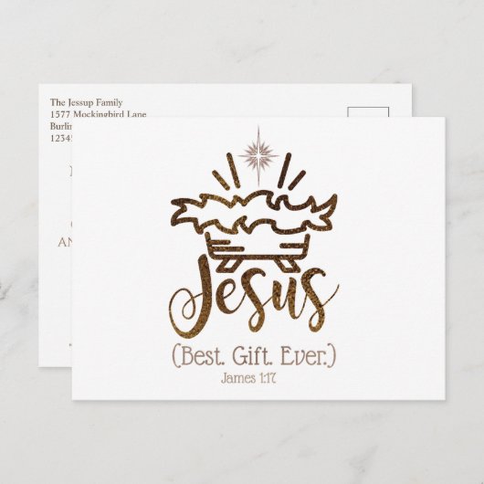 イエス最高のギフトエバークリスマス出生聖なる書物、 経典 シーズンポストカード (正面/裏面)