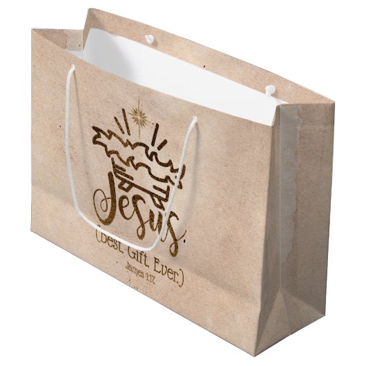 イエス最高のギフトエバークリスマス聖なる書物、 経典クリーム ラージペーパーバッグ (正面アングル)