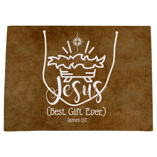 イエス最高のギフトエバークリスマス聖なる書物、 経典ブロンズ ラージペーパーバッグ (正面)