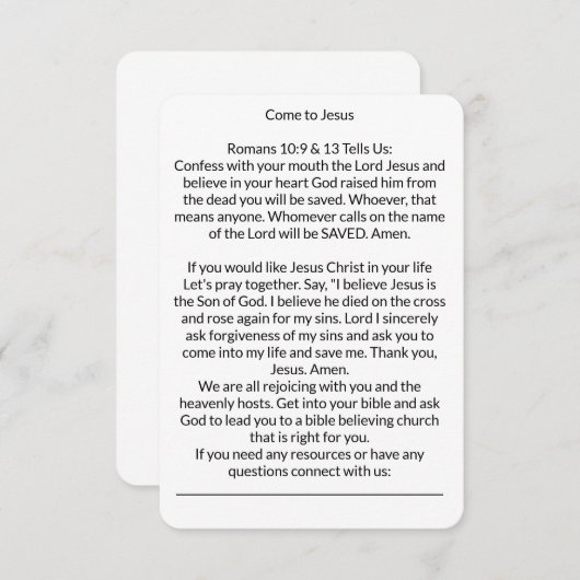 イエス来さま救い祈りの言葉カード 出欠カード (正面/裏面)