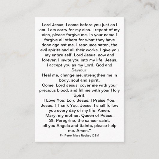 イエス来様への祈りの言葉カード 名刺 (裏面)