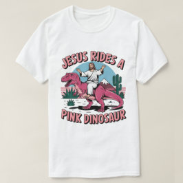 イエス様おもしろミーム、イエス様がピンクの恐竜に乗る Tシャツ