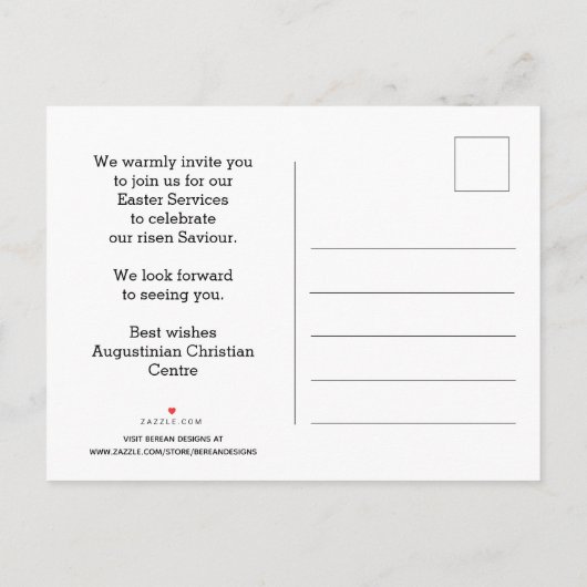 イエス様がイースター教会の礼拝を復活カスタマイズした インビテーションポストカード (裏面)