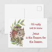 "イエス様がクリスマスの意味" かわいいリスのクリスマスTシャツ ポストカード (正面/裏面)
