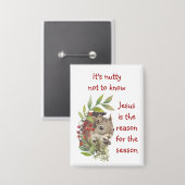 「イエス様がクリスマスの意味」 かわいいリスのクリスマスTシャツ 缶バッジ (正面/裏面)