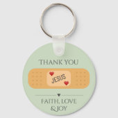 イエス様が主を癒してくれてありがとう緑ボタン キーホルダー (正面)