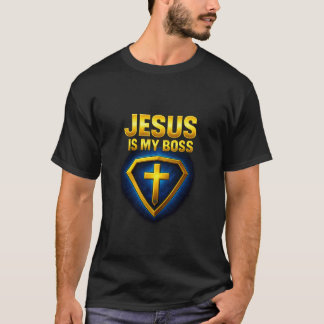 イエス様が私の上司 キリスト教シールド スーパーヒーロー Tシャツ