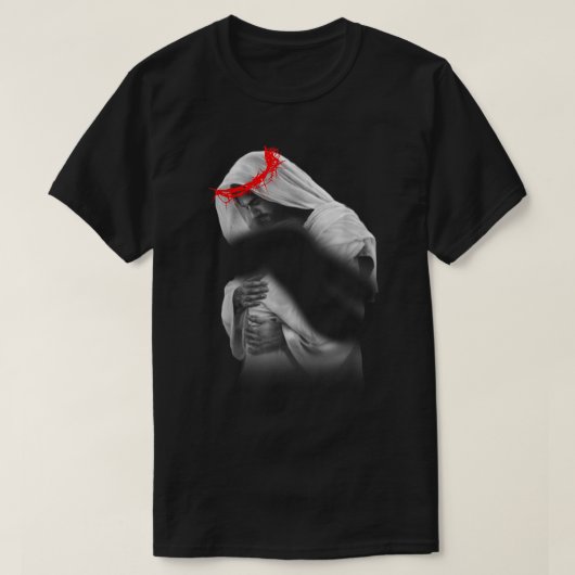 イエス様が私を抱き締めて神に抱き寄せるクリス Tシャツ (デザイン正面)