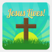 イエス様が青と茶色のキリスト教のイースタークロスに住む スクエアシール (正面)