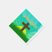 イエス様が青と茶色のキリスト教のイースタークロスに住む スタンダードカクテルナプキン (角)