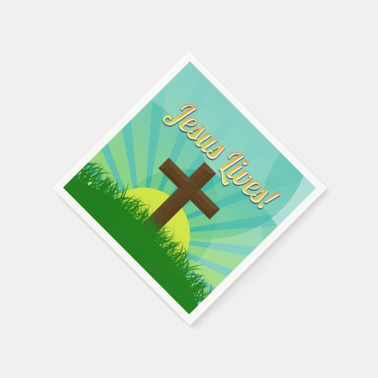 イエス様が青と茶色のキリスト教のイースタークロスに住む スタンダードカクテルナプキン (角)