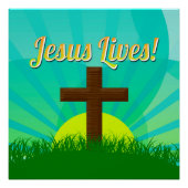 イエス様が青と茶色のキリスト教のイースタークロスに住む ポスター (正面)