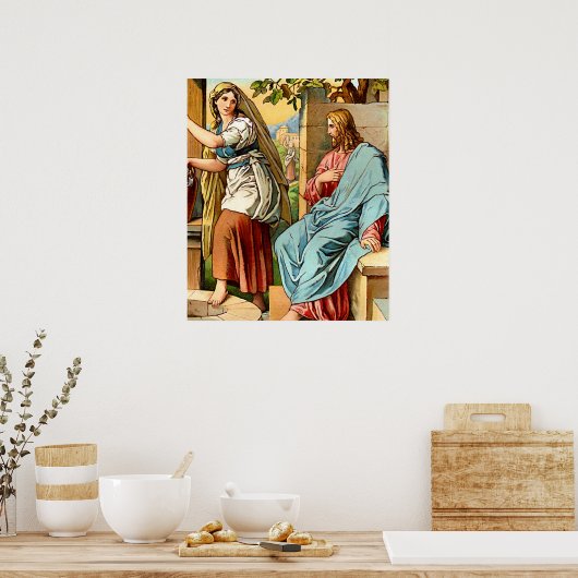 イエス様と女性が福音書のポスターに登場 ポスター (キッチン)