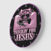 イエス様のためにトラック運送人：ピンクの信仰 ラージ壁時計 (傾斜)