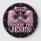 イエス様のためにトラック運送人：ピンクの信仰 ラージ壁時計 (正面)