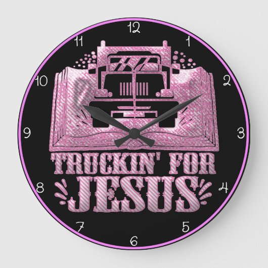 イエス様のためにトラック運送人：ピンクの信仰 ラージ壁時計 (正面)