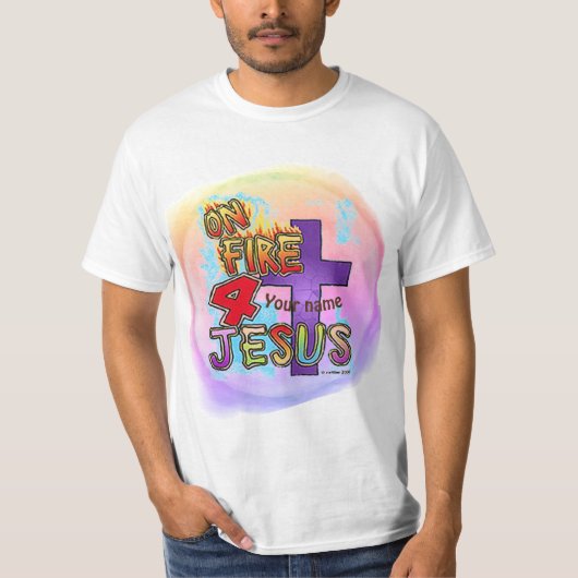 イエス様のために燃えている キリスト教の十字架 Tシャツ (正面)