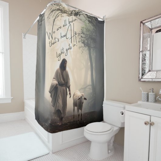 イエス様の光がイエス様に届く過程で私たちは皆が壊れている シャワーカーテン (インサイチュ)