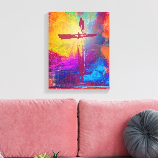 イエス様の十字架絵を描抽象芸術 キャンバスプリント (インサイチュ (リビング))