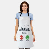 イエス様の呼びかけの携帯電話の画面のクリスチャンTシャツのデザイン エプロン (着用した状態)