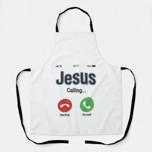 イエス様の呼びかけの携帯電話の画面のクリスチャンTシャツのデザイン エプロン